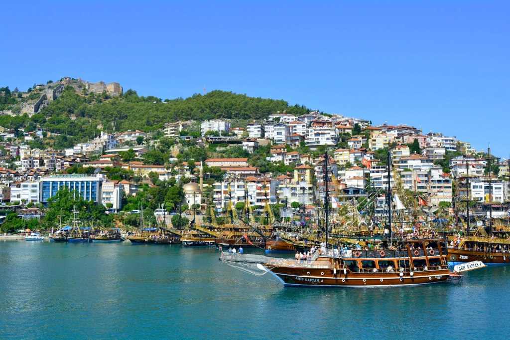 Alanya harbour and castle hill